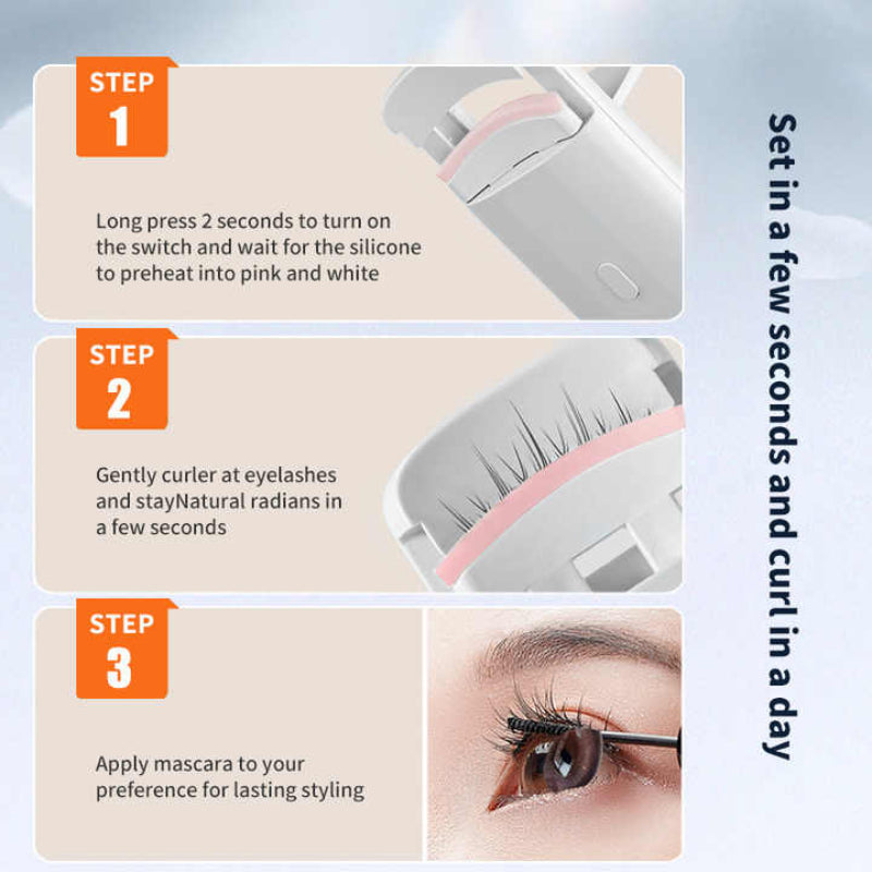 White Electric Heated Eyelash Curler Portable Rechargeable Lash Long Lasting Curling Tool