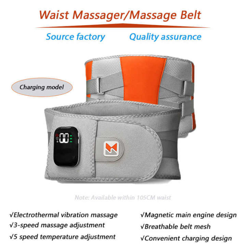 Grey And Orange Wireless Heated Waist Massager With Lumbar Support Smart Back Pain Relief Device