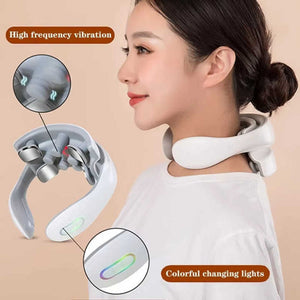 White Portable Electric Neck Massager Intelligent Pulse Therapy With Heat And 4 Heads