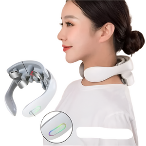 White Portable Electric Neck Massager Intelligent Pulse Therapy With Heat And 4 Heads