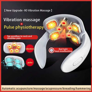 White Portable Electric Neck Massager Intelligent Pulse Therapy With Heat And 4 Heads