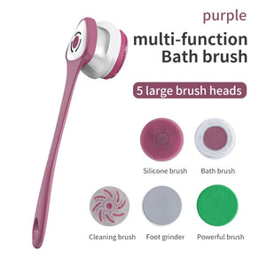 Purple Electric Bath Brush & Multi Functional Massager Long Handle Waterproof Body Cleansing Tool