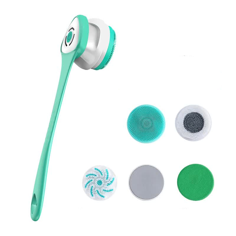 Green Electric Bath Brush & Multi Functional Massager Long Handle Waterproof Body Cleansing Tool