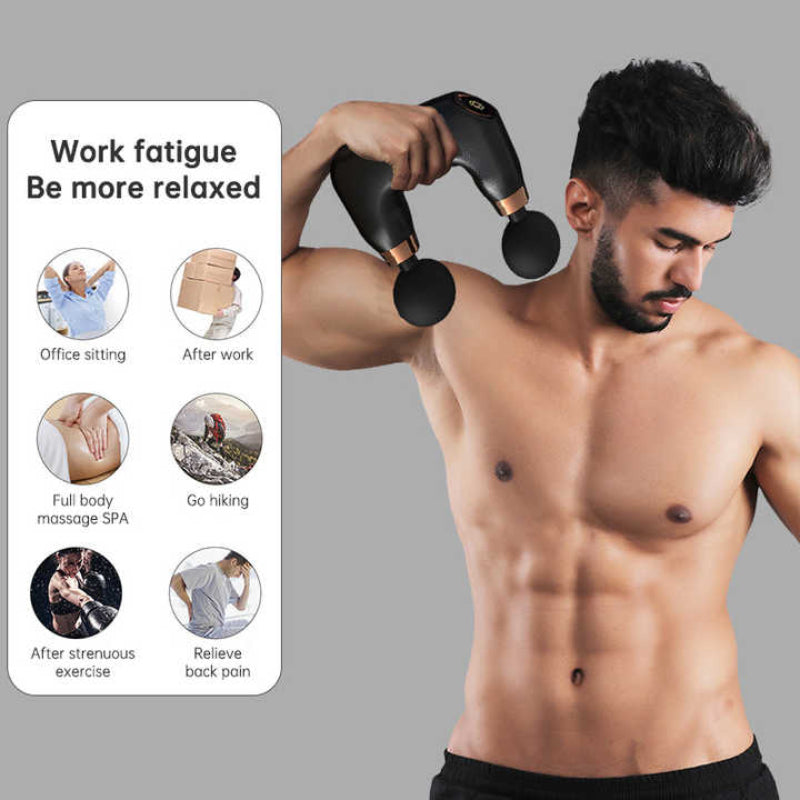 Black Dual Head Mini Massage Gun Portable Professional Muscle Relaxation Device With 5 Speed Adjustment For Deep Tissue