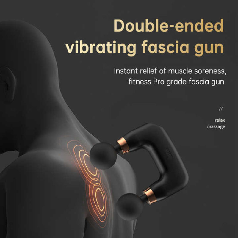 Black Dual Head Mini Massage Gun Portable Professional Muscle Relaxation Device With 5 Speed Adjustment For Deep Tissue