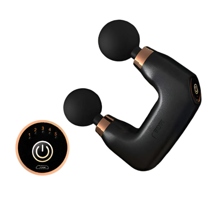 Black Dual Head Mini Massage Gun Portable Professional Muscle Relaxation Device With 5 Speed Adjustment For Deep Tissue