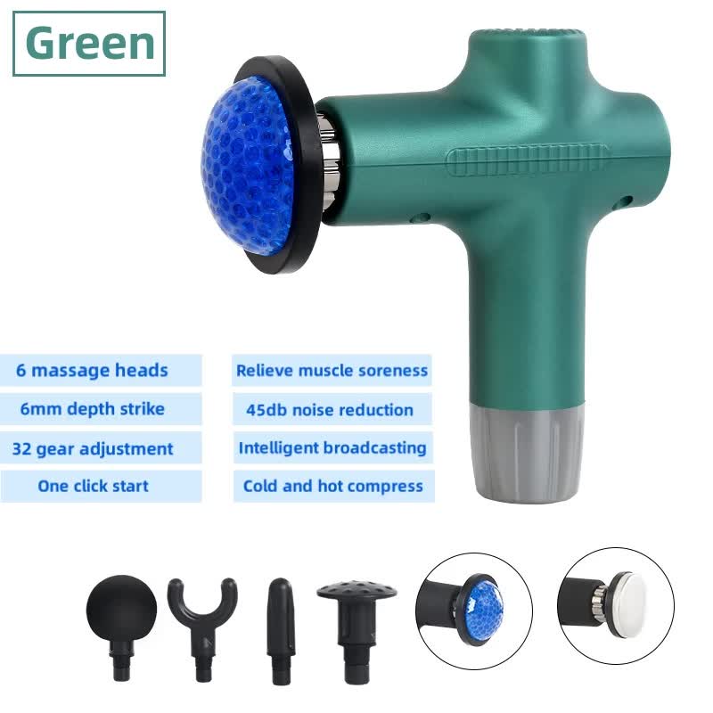 Green Mini 4 Head Deep Tissue Massage Gun Portable Wireless Fascia For Muscle Relaxation With Cold & Heat Therapy Lcd Di