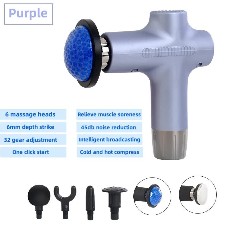 Purple Mini 4 Head Deep Tissue Massage Gun Portable Wireless Fascia For Muscle Relaxation With Cold & Heat Therapy Lcd D