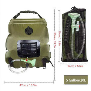 Green Portable Solar Camping Shower Bag Foldable 20L Outdoor Water Storage With Temperature Display For Easy Use