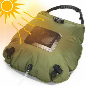 Green Portable Solar Camping Shower Bag Foldable 20L Outdoor Water Storage With Temperature Display For Easy Use