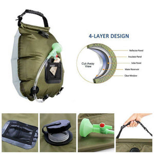 Green Portable Solar Camping Shower Bag Foldable 20L Outdoor Water Storage With Temperature Display For Easy Use