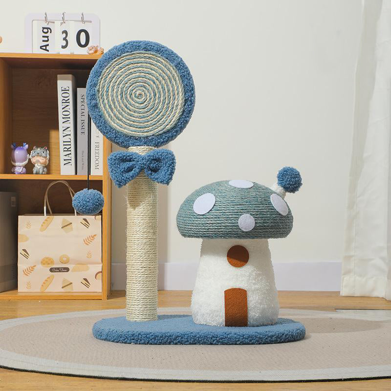 Blue Durable Mushroom Cat Scratching Post Anti Slip No Debris Pad With Sofa Protection For Small Cats