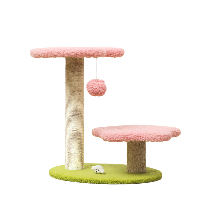 Pink Compact Cat Climbing Frame With Dual Level Sisal Posts And Playful Design Perfect For Scratching Jumping