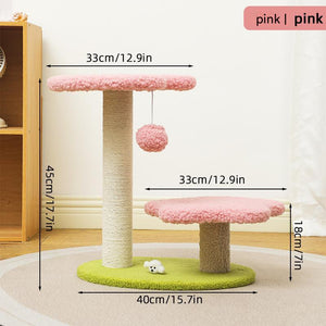 Pink Compact Cat Climbing Frame With Dual Level Sisal Posts And Playful Design Perfect For Scratching Jumping