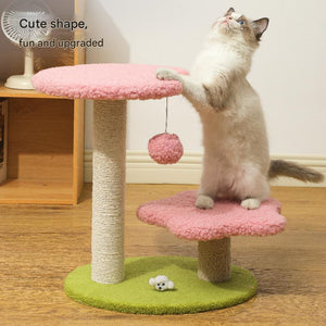 Pink Compact Cat Climbing Frame With Dual Level Sisal Posts And Playful Design Perfect For Scratching Jumping