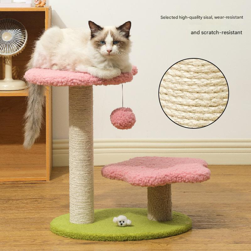 Pink Compact Cat Climbing Frame With Dual Level Sisal Posts And Playful Design Perfect For Scratching Jumping