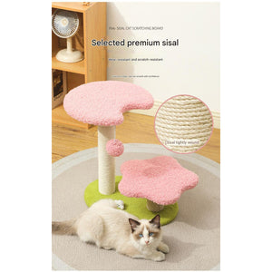 Pink Compact Cat Climbing Frame With Dual Level Sisal Posts And Playful Design Perfect For Scratching Jumping