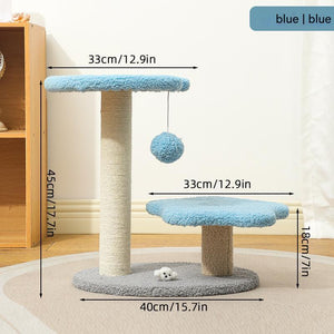 Blue Compact Cat Climbing Frame With Dual Level Sisal Posts And Playful Design Perfect For Scratching Jumping