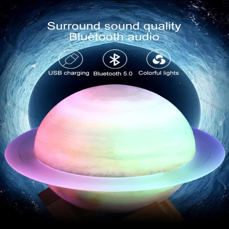 Purle And Blue 3D Saturn Ring Bluetooth Speaker With Adjustable Led Lights Hifi Bass Usb Charging Immersive Sound For Ho