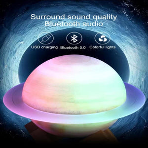 Purle And Blue 3D Saturn Ring Bluetooth Speaker With Adjustable Led Lights Hifi Bass Usb Charging Immersive Sound For Ho