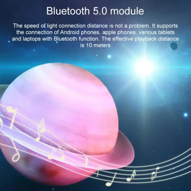 Purle And Blue 3D Saturn Ring Bluetooth Speaker With Adjustable Led Lights Hifi Bass Usb Charging Immersive Sound For Ho