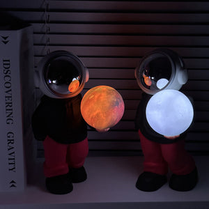 Holding The Romantic Moon (Grey Top + Navy Blue Pants) Creative Astronaut Bluetooth Speaker With 3D Starry Sky Lighting