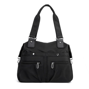 Black Stylish Nylon Large Capacity Tote Bag For Work And Commute Multi Pocket Shoulder Fashionable Canvas