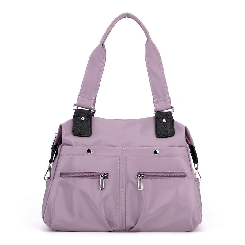 Purple Stylish Nylon Large Capacity Tote Bag For Work And Commute | Multi Pocket Shoulder Fashionable Canvas