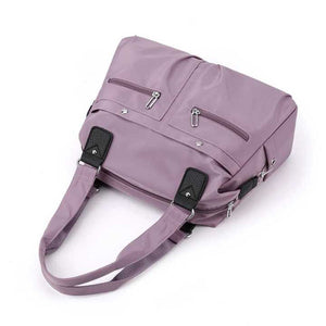 Purple Stylish Nylon Large Capacity Tote Bag For Work And Commute | Multi Pocket Shoulder Fashionable Canvas