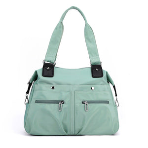 Light Green Stylish Nylon Large Capacity Tote Bag For Work And Commute Multi Pocket Shoulder Fashionable Canvas