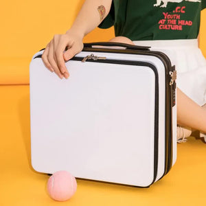 White Mini 16 Inch Password Protected Abs Storage And Carry On Luggage Box | Front Opening Cosmetic Organizer Lightweigh