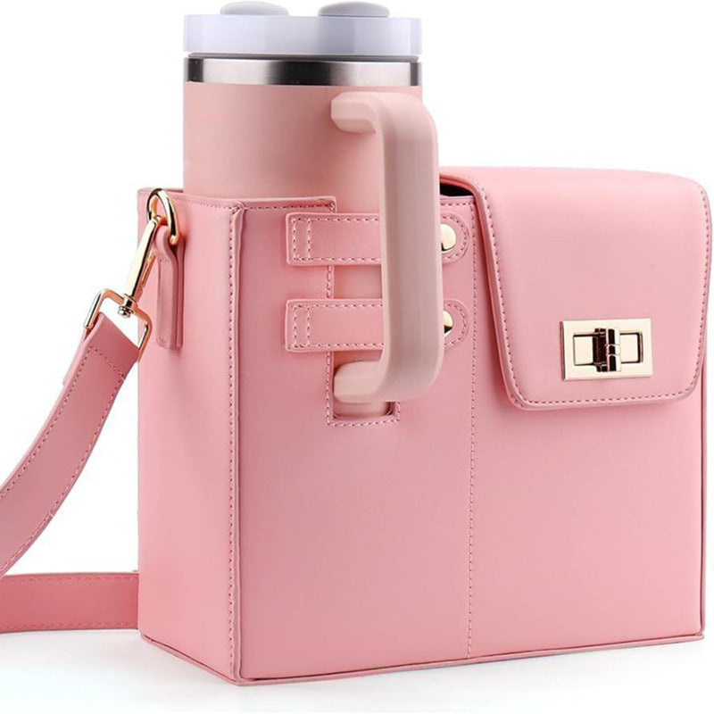 Pink Portable Beverage Bottle Cup Holder Bag | Trendy Crossbody Design For Daily Commuteino Water Cupi