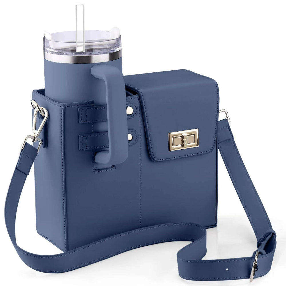 Blue Portable Beverage Bottle Cup Holder Bag | Trendy Crossbody Design For Daily Commute(No Water Cup)