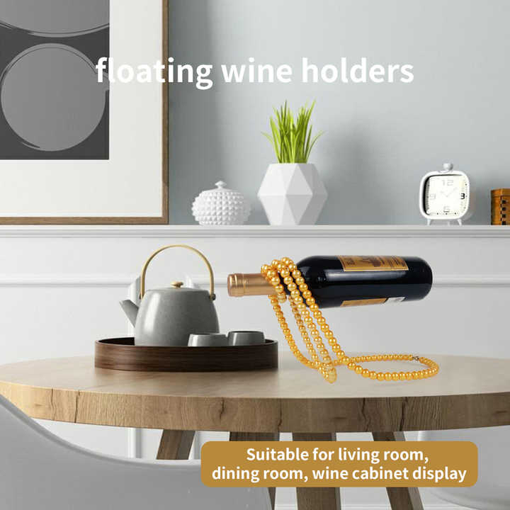 Gold Modern Floating Pearl Wine Bottle Holder Elegant Home Decor Unique Kitchen Accessory For Dining Bar And Living Room