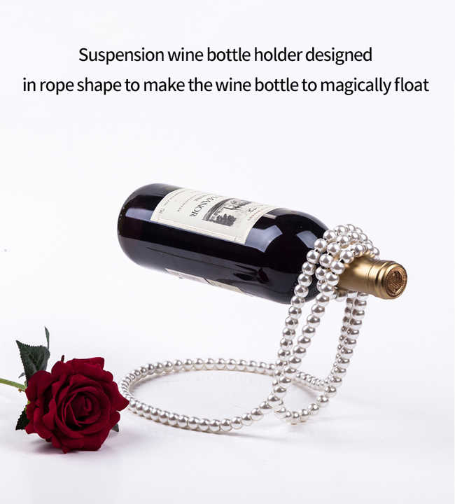 Gold Modern Floating Pearl Wine Bottle Holder Elegant Home Decor Unique Kitchen Accessory For Dining Bar And Living Room