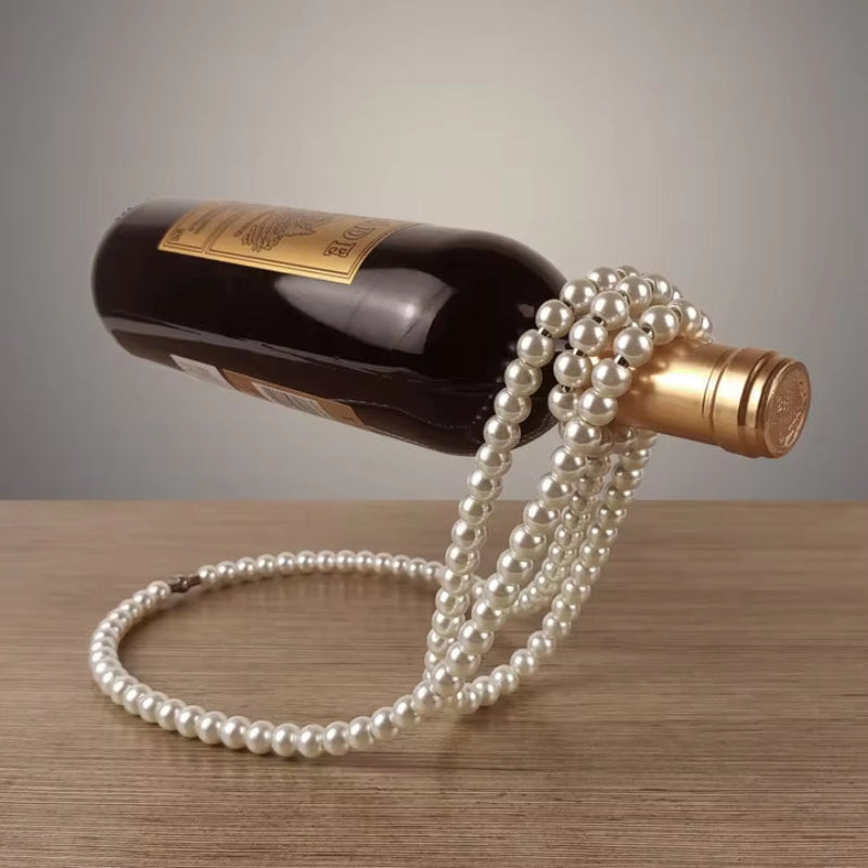 Gold Modern Floating Pearl Wine Bottle Holder Elegant Home Decor Unique Kitchen Accessory For Dining Bar And Living Room