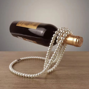 Black Modern Floating Pearl Wine Bottle Holder Elegant Home Decor Unique Kitchen Accessory For Dining Bar And Living Roo