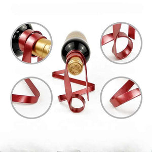 Red Modern Ribbon Wine Bottle Holder Creative Floating Rack For Home And Bar Decor