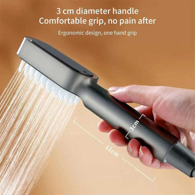 Silver Handheld Shower Head With Silicone Brush And Massage Function High Pressure Water Spray