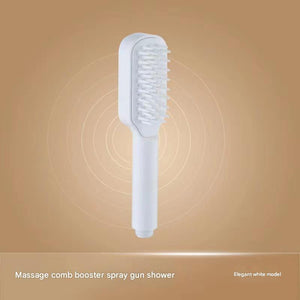 White Handheld Shower Head With Silicone Brush And Massage Function High Pressure Water Spray