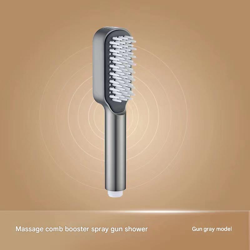 Grey Handheld Shower Head With Silicone Brush And Massage Function High Pressure Water Spray