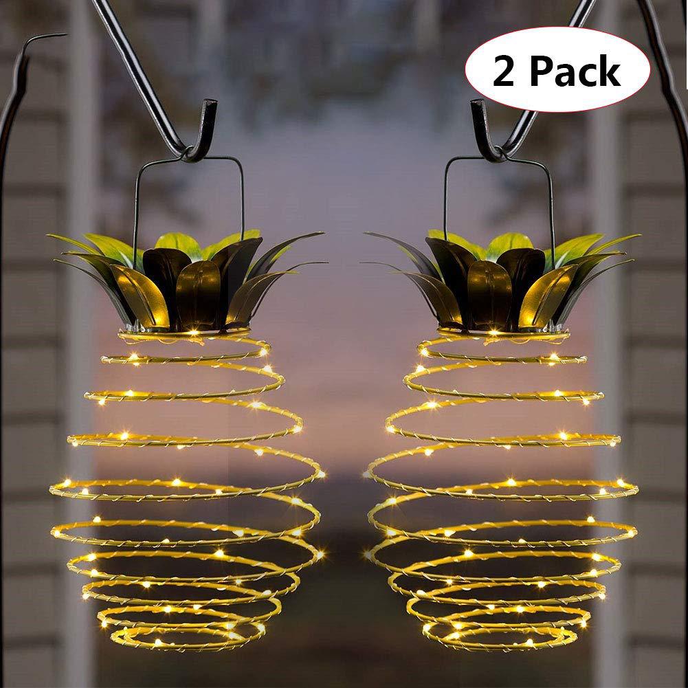 2 Pcs 30 Leds Solar Pineapple Lantern Outdoor Decorative Hanging Light Waterproof Iron Art Powered Garden String