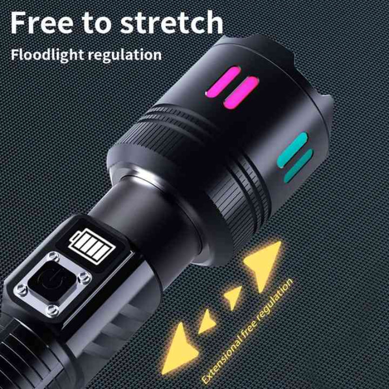 Carton Box Rechargeable High Power Emergency Flashlight Super Bright Portable Outdoor Patrol Torch With Digital Display