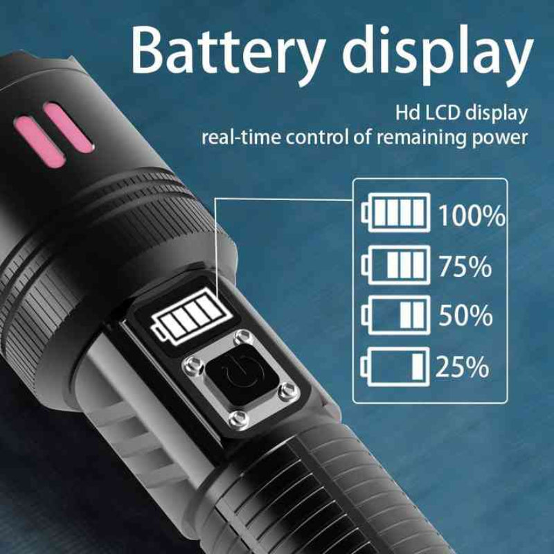 Carton Box Rechargeable High Power Emergency Flashlight Super Bright Portable Outdoor Patrol Torch With Digital Display