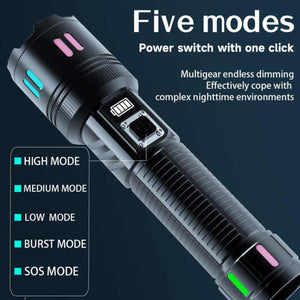 Carton Box Rechargeable High Power Emergency Flashlight Super Bright Portable Outdoor Patrol Torch With Digital Display