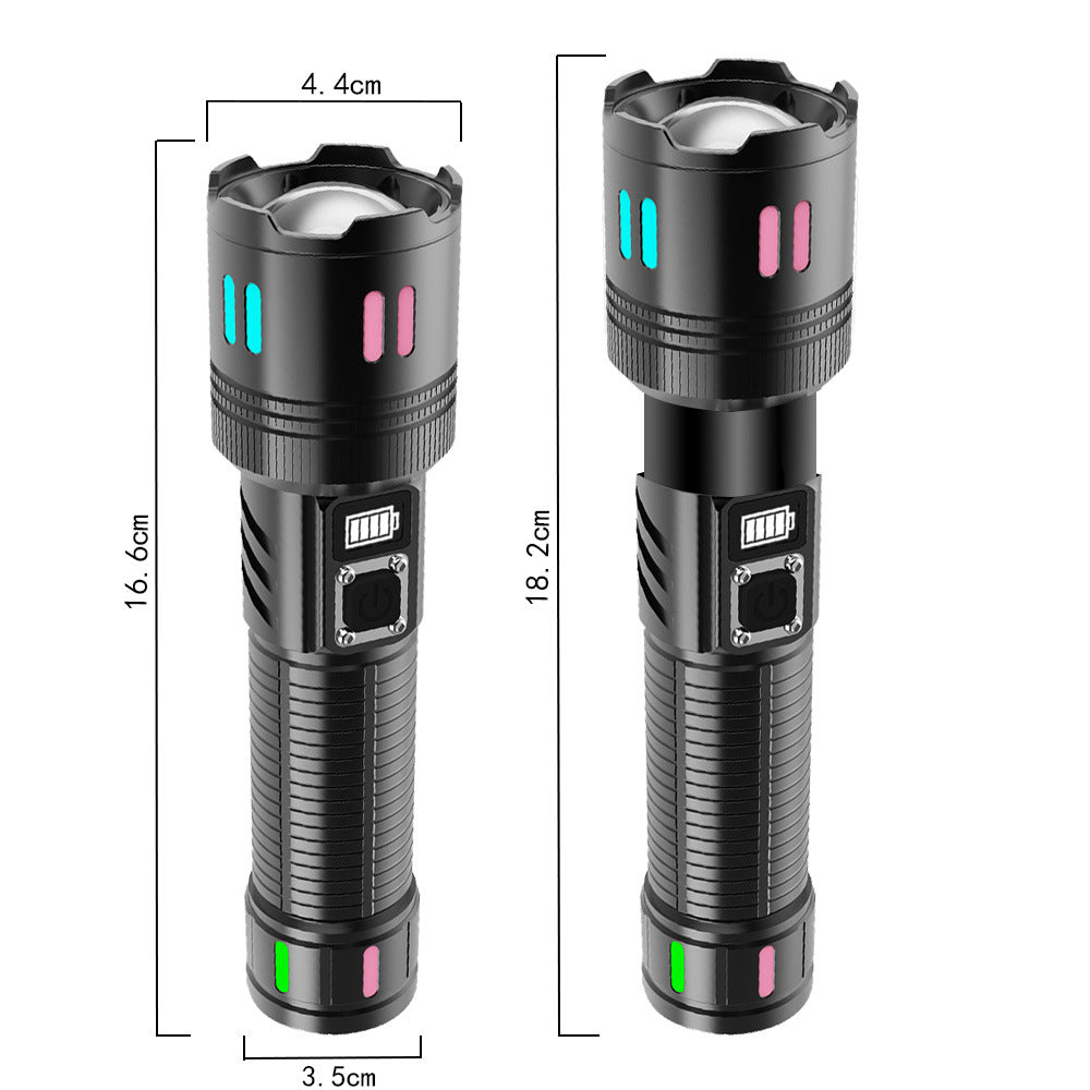 Carton Box Rechargeable High Power Emergency Flashlight Super Bright Portable Outdoor Patrol Torch With Digital Display