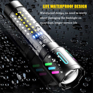 Elosung Led Rechargeable Laser Flashlight Multifunctional Type C Strong Light Torch With Adjustable Zoom