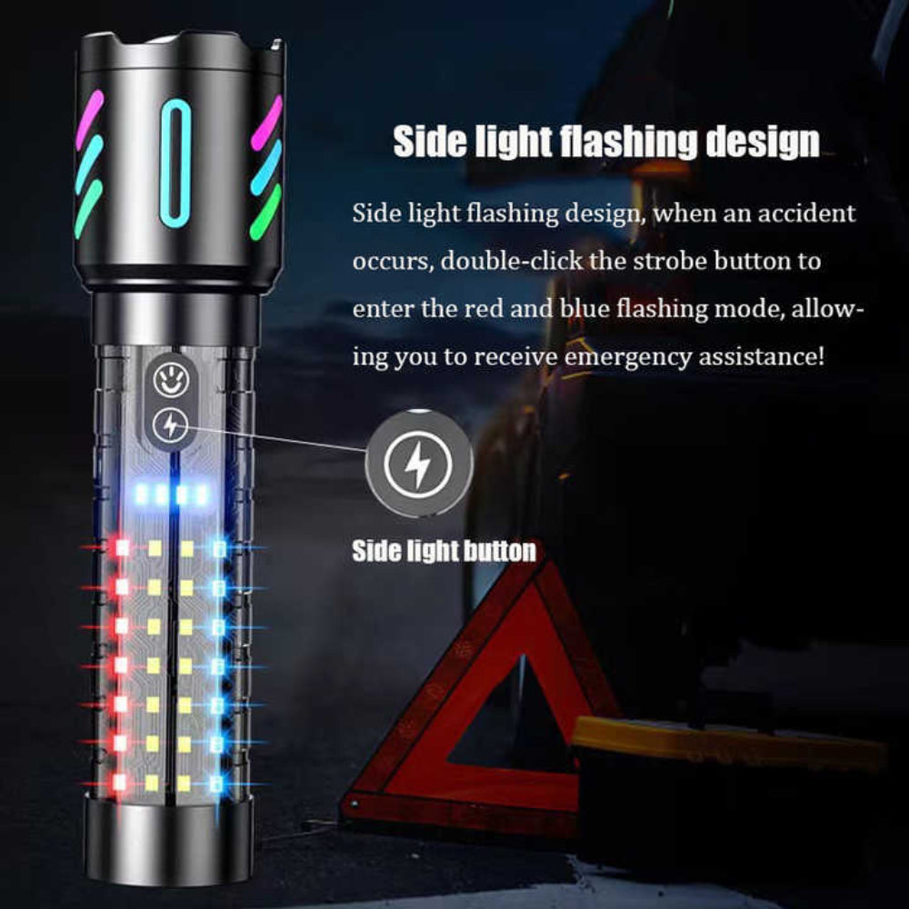 Elosung Led Rechargeable Laser Flashlight Multifunctional Type C Strong Light Torch With Adjustable Zoom