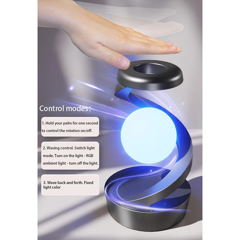 Black 360A Rotating Floating Night Light Wireless Charging Table Lamp 7 Colour Rgb Atmosphere Usb Rechargeable For Bedro