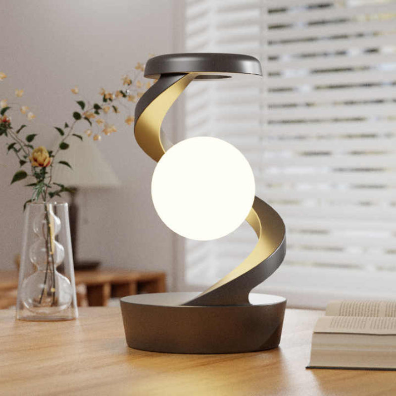 Black 360A Rotating Floating Night Light Wireless Charging Table Lamp 7 Colour Rgb Atmosphere Usb Rechargeable For Bedro